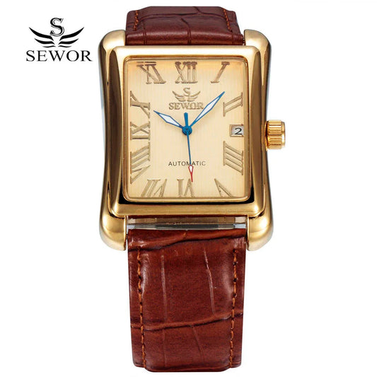 SEWOR Watches Gold Rectangle Automatic Mechanical Watches