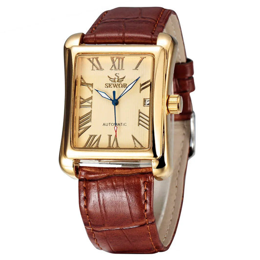 SEWOR Watches Gold Rectangle Automatic Mechanical Watches