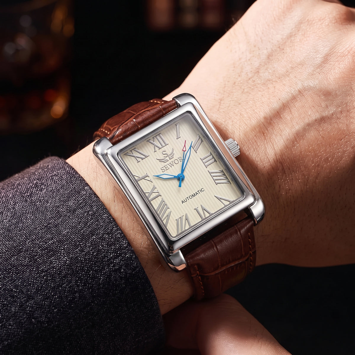 SEWOR Watches Gold Rectangle Automatic Mechanical Watches