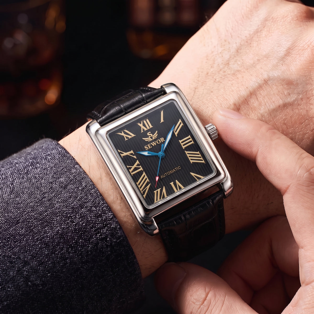 SEWOR Watches Gold Rectangle Automatic Mechanical Watches