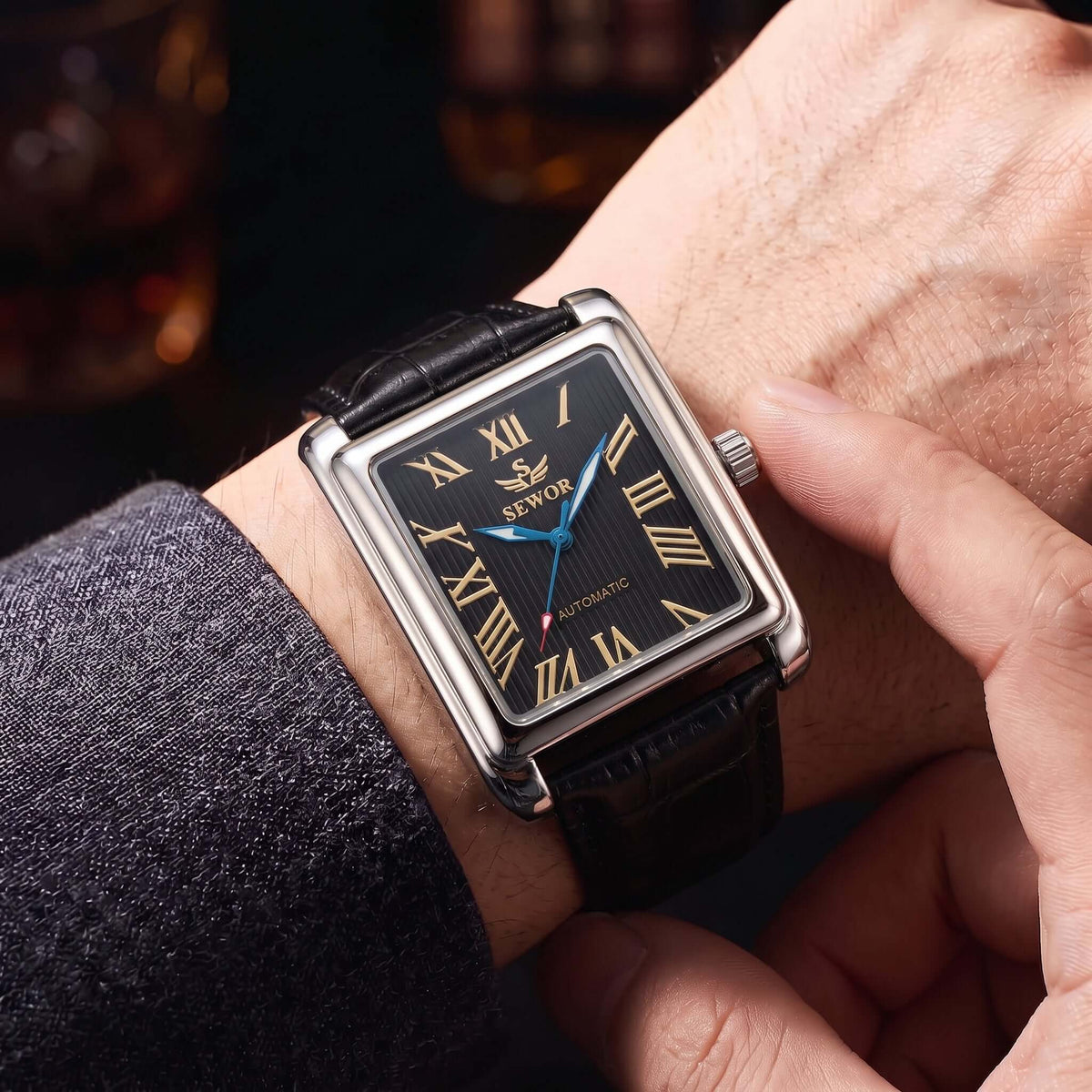 SEWOR Watches Gold Rectangle Automatic Mechanical Watches